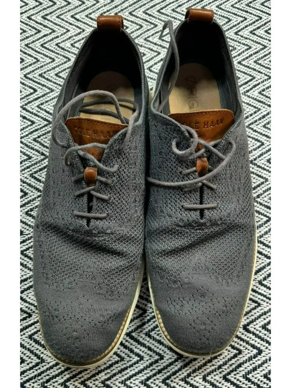 Cole Haan Mens Original Grand Wingtip Oxfords Gray Knit US 11 Lightweight Pre-Ow